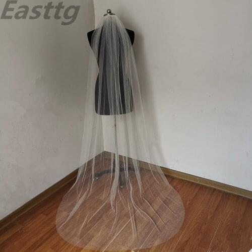 Real picture White Ivory plain edge Wedding Veils One Layer Bridal Accessories Veil Cut with Comb Veu de Noiva