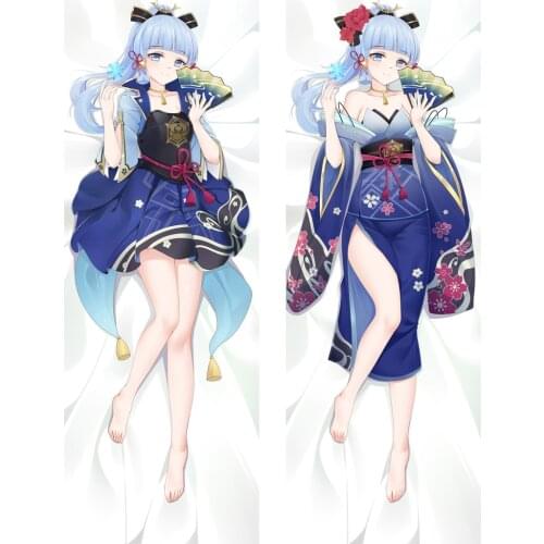 Genshin Impact Kamisato Ayaka Cospaly Pillowcase Dakimakura 2-Side Hugging Body Throw Peach Skin Pillow Cover Case