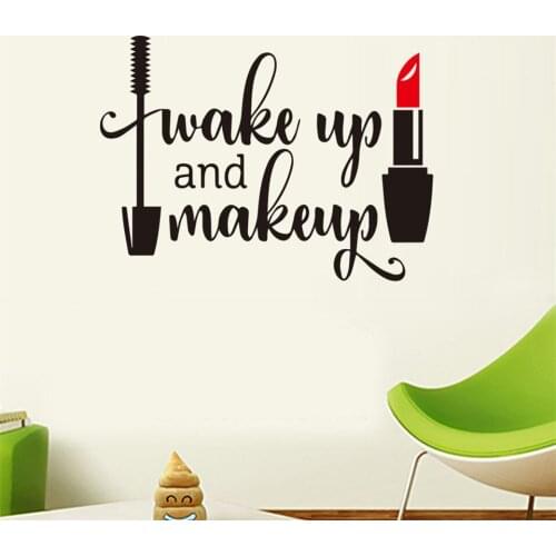 I Make Up Wall Sticker Salon Beauty Shop Window Decor Removable Wallpaper DIY Self Adhesive Mural Decals Women Lipstick Posters