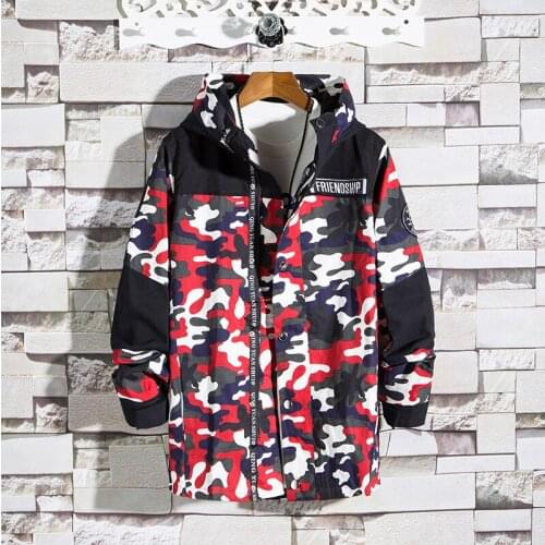 Camouflage Jacket Men Spring Autumn Fashion Military Windbreaker Loose Zipper Camo Long Style Hooded Jackets and Coats for Men