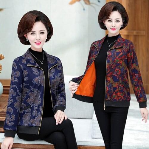 2020 Spring Autumn Jacket Middle-aged and Elderly Womens Coat 2020 Women Printing Zipper Large Size Plus Velvet Warm Coat Tops
