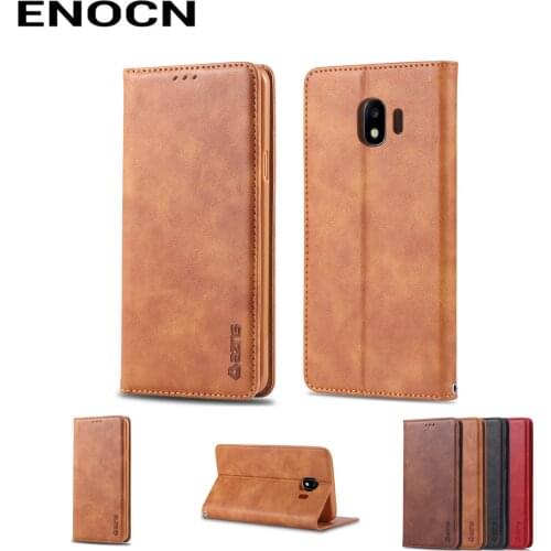 Magnetic Flip Case For Samsung Galaxy J4 2018 Case Samsung J4 Cover Leather Wallet Card Slots Luxury Retro Folding Phone Case