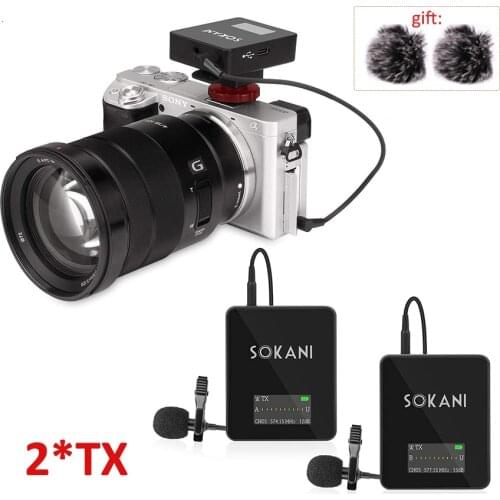Sokani Tiny Twin UHF Wireless Microphone Lapel Lavalier Clip Microphone Video interview Mic for DSLR smartphones cameras