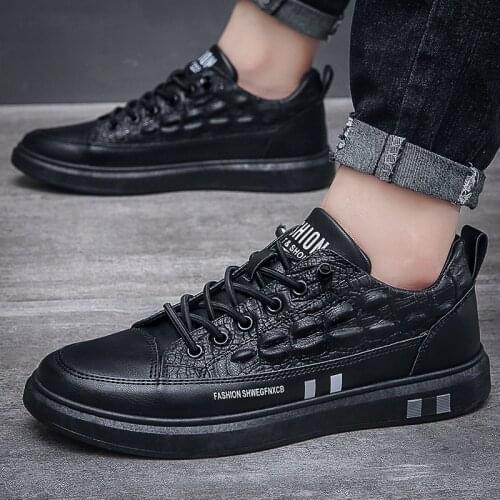 Autumn Korean Crocodile Pattern Leather Shoes Low-top Mid-top Casual Shoes Trend Shoes Sports Mens Shoes