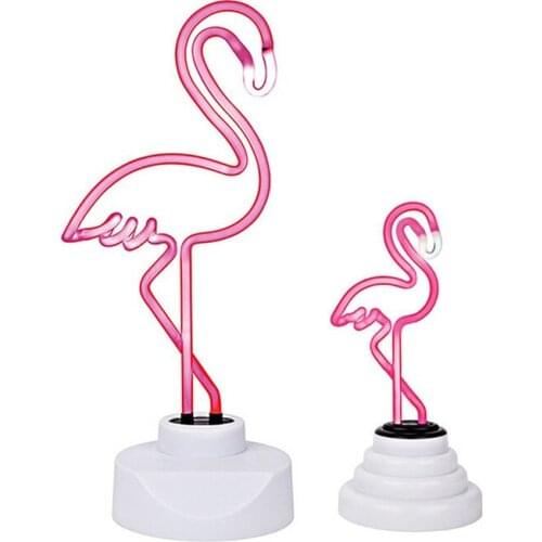 INS Neon Night Lights Pink Flamingo Cactus Table Lamps Valentines Day Girlfriend Birthday Gift Desktop Christmas Decor Lights