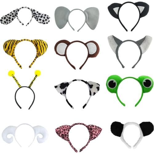 12 Pack Plush Animal Headbands for Party Favor Jungle Animal Ear Horn Hair Hoop for Kid Adult Birthday Halloween Christmas Decor