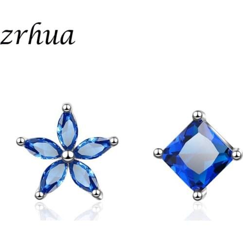 ZRHUA Dazzling Blue Zircon Jewelry 925 Sterling Silver Earrings With Crystal Women Girls Party Engagement Jewelry Wholesale