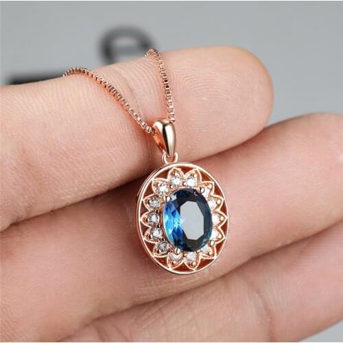 Big Oval Rainbow Zircon Flower Pendant Necklaces For Women Rose Gold Multicolor Stone Chain Necklace Female Luxury Wedding Gifts