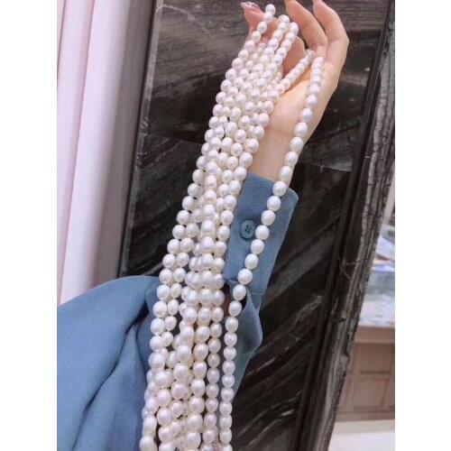 7-8mm Waterdrop Freshwater Pearl Sweater Necklace 90-95cm Customized Long Genuine Pearl Necklace Strong Luster Pearl Jewelry