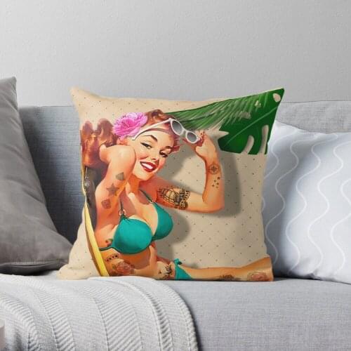 Beach Pin-up Throw Pillow Cushion Cover Polyester throw pillows case on sofa home living room car seat decor 45x45cm