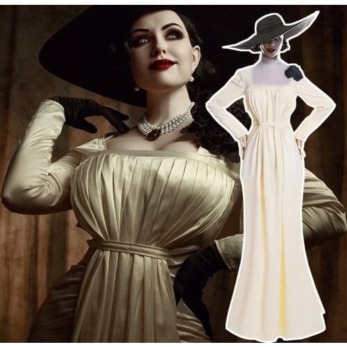 Full sets Lady Dimitrescu Cosplay Costume Alcina Dimitrescu Women Dress Evil Village Cosplay Halloween Costume Party Women Dress