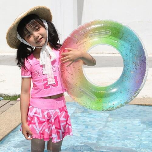 Sequined Rainbow Inflatable Pool Float Swimming Ring Swimming Circle for Kids Adult Pool Toys Floating Ring Water Beach Toy