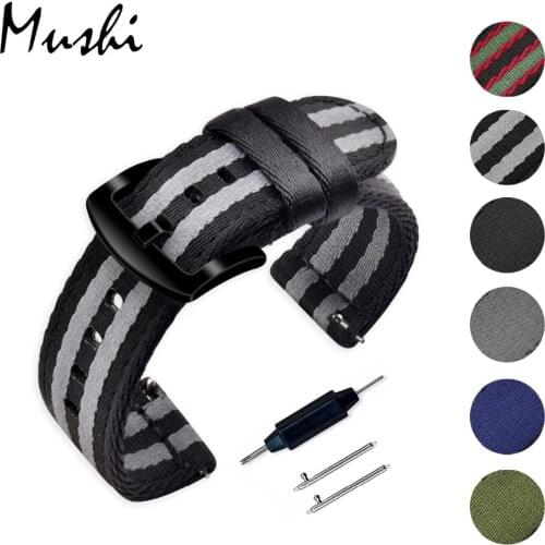 Mushi Watchband James Bond 007 18mm 20mm 22mm 24mm Nato Strap Watch Band Men Silver Pin Buckle Canvas Watch Strap with tools