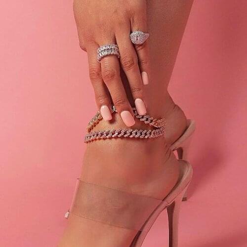 Wholesale High Quality White Pink Cz Cuban Chain Foot Anklet For Women Hip Hop Foot Bracelet Jewelry Drops Hip Beach Jewelry