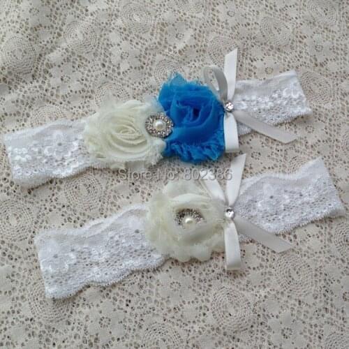 Ivory Light Blue Shabby Flower Headband
