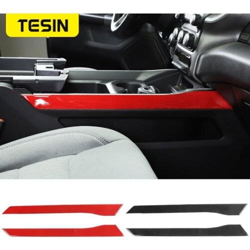 TESIN Soft Carbon Fiber Car Armrest Box Storage Box Outside Decoration Strip Stickers for Dodge RAM 1500 2018-2021 Accessories