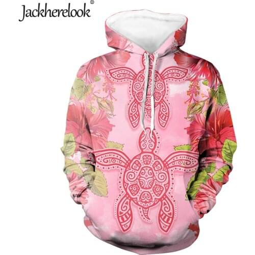 Jackherelook Oversized Sweatshirt Autumn Streetwear Polynesian Tribal Hibiscus Turtle Floral Print Harajuku Top Loose Hoodies