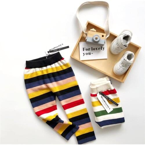 Tonytaobaby New Autumn and Winter Clothes for Boys and Girls Colorful Stripes Knitted Casual Boys Girls Pants