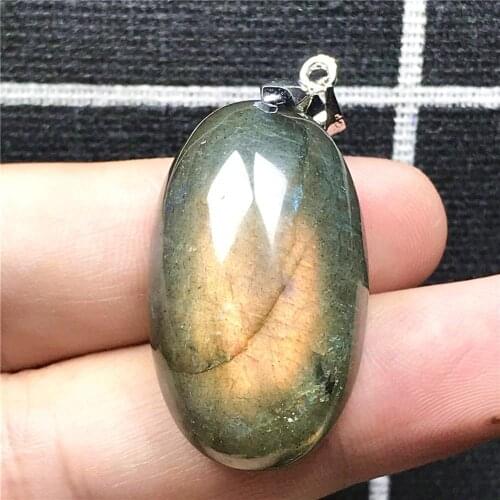 Top Natural Yellow Blue Labradorite Necklace Pendant Jewelry For Woman Lady Man Crystal 30x18x12mm Oval Beads Silver Stone AAAAA