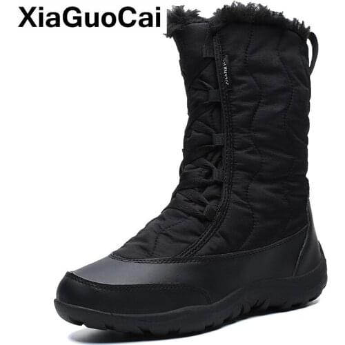 2021 Winter Warm Snow Boots Women Shoes Mid-Calf Female Boots With Fur Comfortable Round Toe Big Size Waterproof Plush Shoes