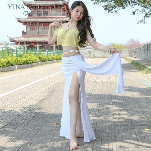 Belly Dance Women Elegant Set Top Training Clothing Suit Sexy Female Adult Split Long Skirt Performance Practice Clothing Set
