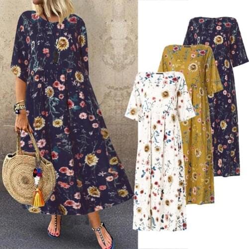 New style dress casual womens short sleeve round neck large swing dress