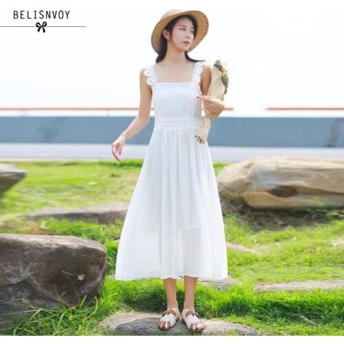 Summer New 2019 Women Fashion Chiffon Dress Female Sexy Hollow Out Long Beach Dress Ladies Midi White Party Dresses Vestidos