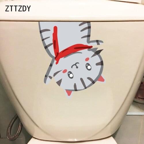 ZTTZDY 21.5*24.4CM Cute Cat Toilet Wall Sticker Decal Children Bedroom Home Decor T3-0198