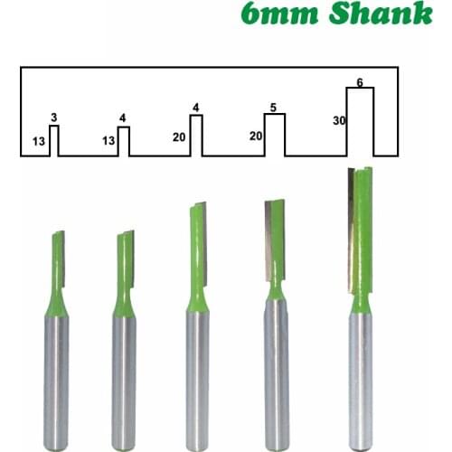 5PC/Set 6MM Shank Milling Cutter Wood Carving Single Straight Bit Double Flute Cutter Tungsten Carbide Router Bit Woodworking