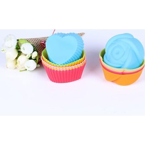 7Pcs Food Grade Silicone Mini Cupcake Cake Tool Muffin Cookie Baking Molds Chocolate Soap Pastry Decorating Set Rose Mold DIY