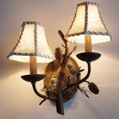 American country bird background wall lamp staircase bedroom bedside aisle living room creative dining room mirror lamp E14