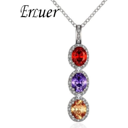 ARUEL Fashion Women Wedding Jewelry Three Colorful AAA Cubic Zircon Austrian Crystal Collier Femme Long Necklaces & Pendants