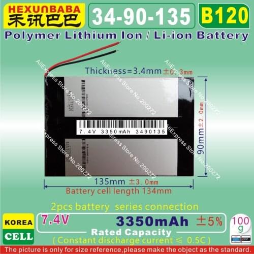 [B120] 7.4V 3350mAh [3490135] PLIB (polymer lithium ion battery ) Li-ion battery for tablet pc,e-book,GPS;MP4;cell phone