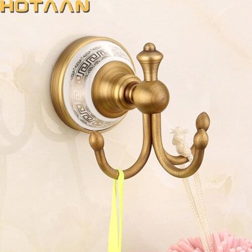 Free Shipping Robe Hook,Clothes Hook, brass & ceramic Construction with antique brass finish,Bathroom hook,YT-13202