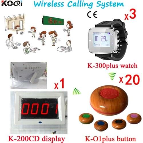 Wireless Waiter Call Pager Restaurant K-200CD Panel+K-300plus-black Watches Wrist+K-O1plus-red