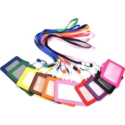 Women Men Name Credit Card Holders PU Bank Card Neck Strap Card Bus ID holders candy colors Identity badge with lanyard 10.3*8CM
