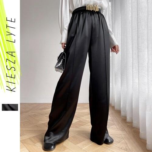 Women Wide Leg Pants High Waist Silk Satin Loose Black Pants Female Elegant 2021 Fashion Clothes New Trousers