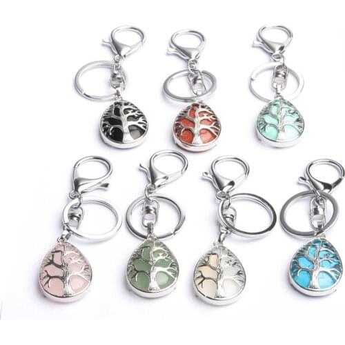Handbag Purse Holder Water Drop Keychains Tree Natural Amethysts Crystal Quartz Opal Reiki Stone Car Clasps Chains Key Rings