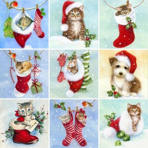 DIY 5D Diamond Painting Christmas Cat Animal Cross Stitch Socks Diamond Embroidery Full Round Drill Christmas Gift Home Decor