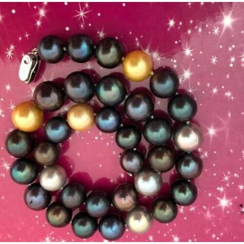 Elegant12 -13mm south sea round multicolor pearl necklace 18inch 925s KKK