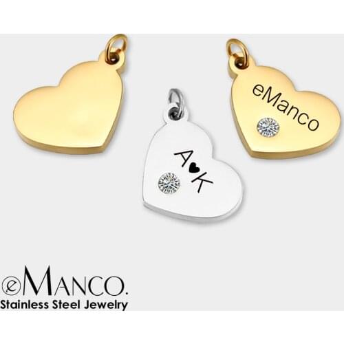 EManco Accessories Stainless Steel Rhinestone Heart Shape Pendant Floating Charms for Diy Necklace Bracelet Jewelry Making