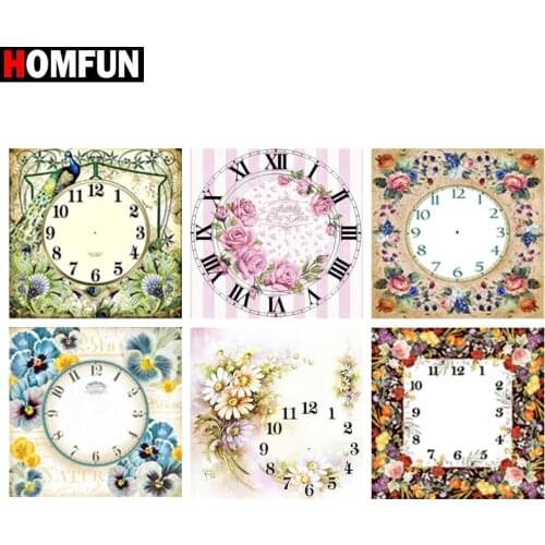 HOMFUN Full Square/Round Drill 5D DIY Diamond Painting "Flower clock landscape" 3D Embroidery Cross Stitch 5D Home Decor Gift