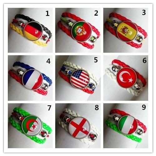 1pc The Time gem bracelet National flag, the United States, Brazil, Portugal, France, Germany, Italy, England Leather bracelets