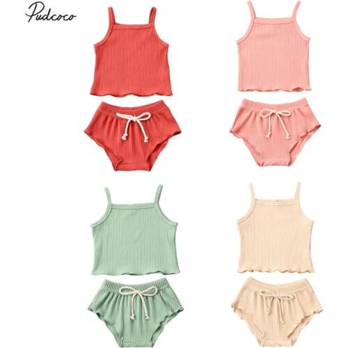 2020 Summer Newborn Toddler Baby Girl Clothes Solid Vest Crop Top T-Shirt Pants Shorts 2Pcs Outfit Sets Cute Cool Girl Clothing