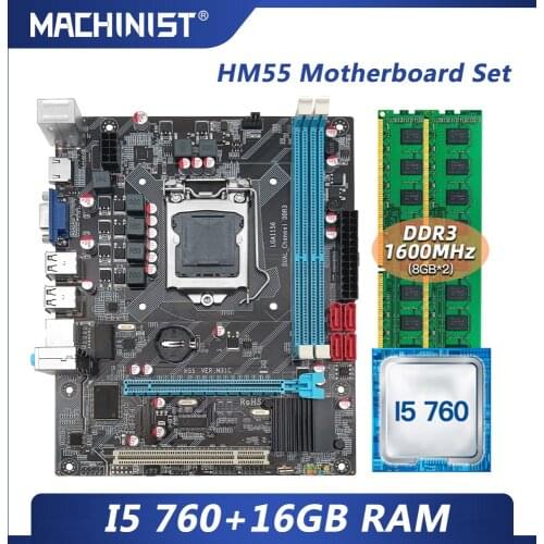 MACHINIST H55 motherboard LGA 1156 set kit gamer pc with Intel core I5 760 processor DDR3 16G(2*8G) 1600mhz desktop RAM HM55-P3