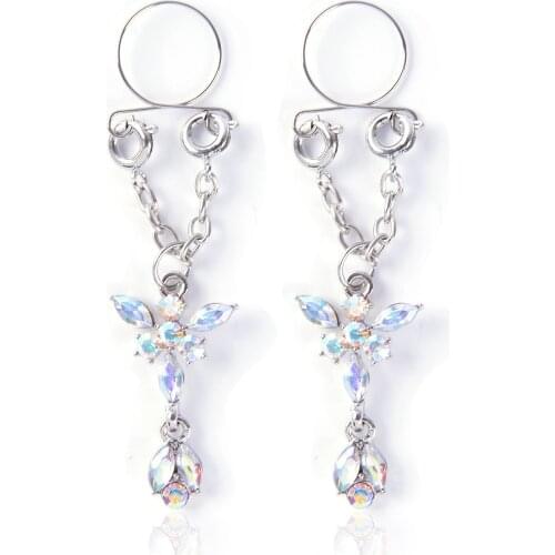 2021 Fashion Crystal Piercing Jewelry High Quality Crystal Adjustable Size Sexy Non Pierced Clip On Fake Nipple Ring