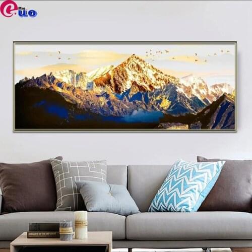 Large Size Golden Mountain Bird Landscape Diamond Paintings Cross Stitch Kits Diamond Mosaic Painting For Living Room Home Decor