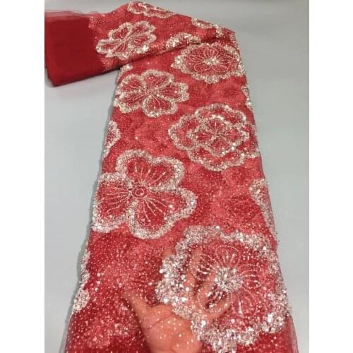 Nigerian Sequins and beads Lace Fabric SYJ-698887 High Quality African Lace Fabric Wedding French Tulle Lace Material For Dress
