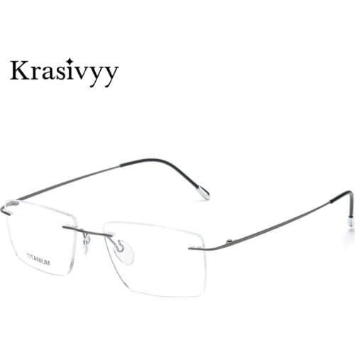 Krasivyy Titanium Glasses Frame Men 2020 New European Design Square Rimless Prescription Eyeglasses Eyewear Frame for Women
