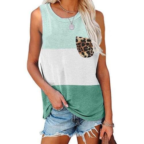 Sexy Leopard Pocket Tank Tops Women 2021 Summer Sleeveless Tops Female Clothing Casual Loose Patchwork Vest Tees Plus Size S-5XL